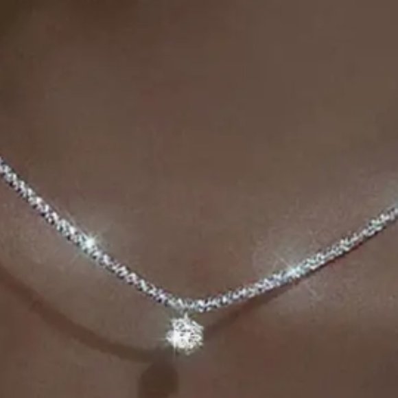 Jewelry - 925 Sterling Silver Plated Zircon Pendant Chain Necklace